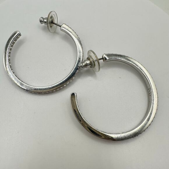 Swarovski Swan silver tone clear Austrian crystals hoop hoops post earrings - Picture 5 of 8